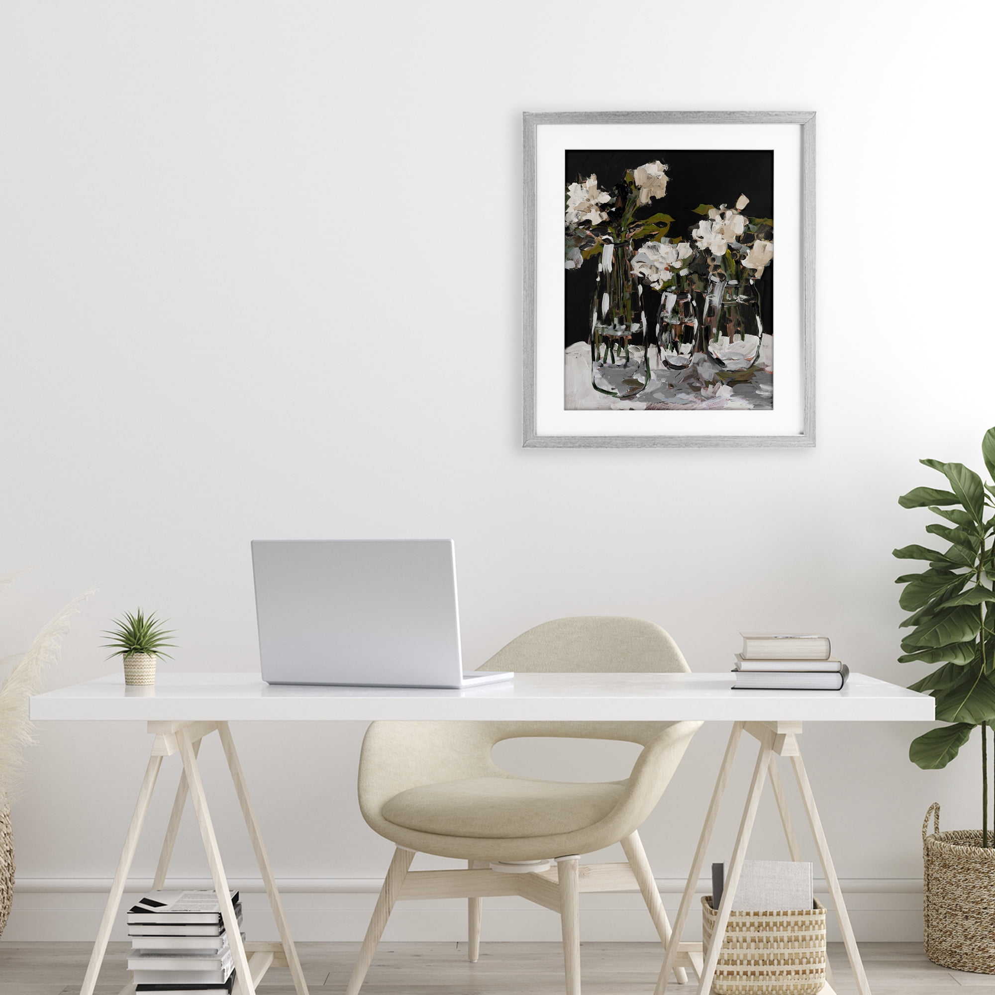 Stupell Industries Three Flower Vases on Black Gray Framed Print Under Glass, design by Jane Slivka