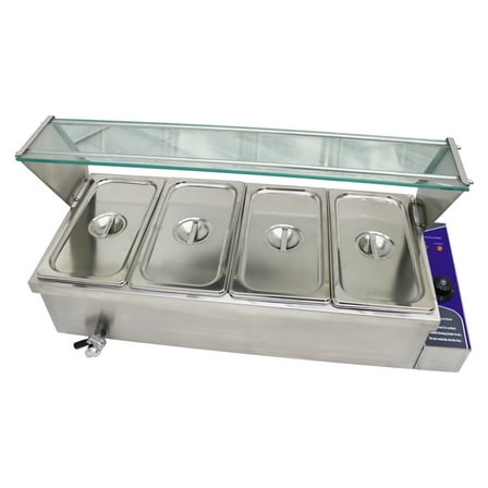 4*1/3Pans Electric Heating Food Warmer Heighten Stainless Steel Detachable Glass Frame 110V 1.5KW