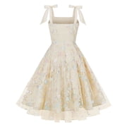 IBTOM CASTLE Women's Tie Strap Tulle Prom Dress Sweetheart Flower Embroidery Formal Party Mini Homecoming Dresses XL Apricot