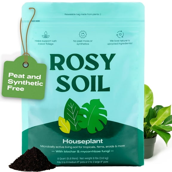 Rosy Soil Houseplant Potting Soil with Perlite, Biochar, Compost and Mycorrhizae for Indoor Plants, 8qt