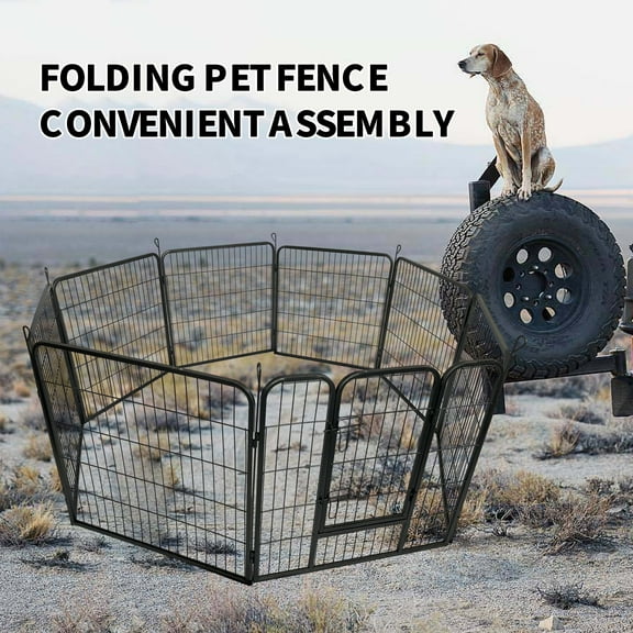Pefilos 31" Outdoor Dog Playpen, 8 Panels Dog Pen Dog Fence Exercise with Doors for Medium/Small Dogs, Pet Puppy Playpen, Black M