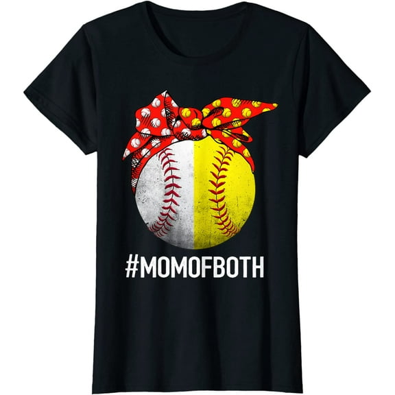 Mom Of Both Shirt For Women Baseball Mom Softball Mom T-Shirt