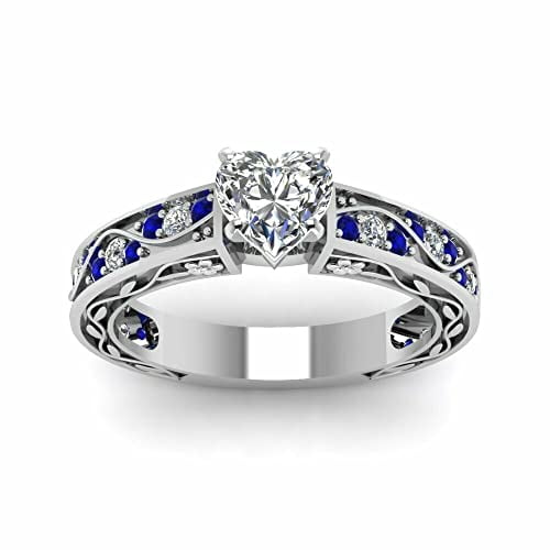 HeartsAndYou 1.5ct Heart Cut Moissanite Antique Inspired Filigree Solitaire Engagement Ring for Women 18k White Gold Over Silver