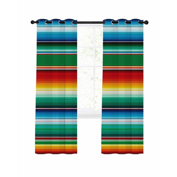 Mexican Stripes Blackout Curtains, Light Blocking Print Window Curtains, Colorful Striped Mexican Fiesta Theme Thermal Insulated Window Drapes for Living Room Kitchen Cafe 2 Panels, 55"W x 39"L