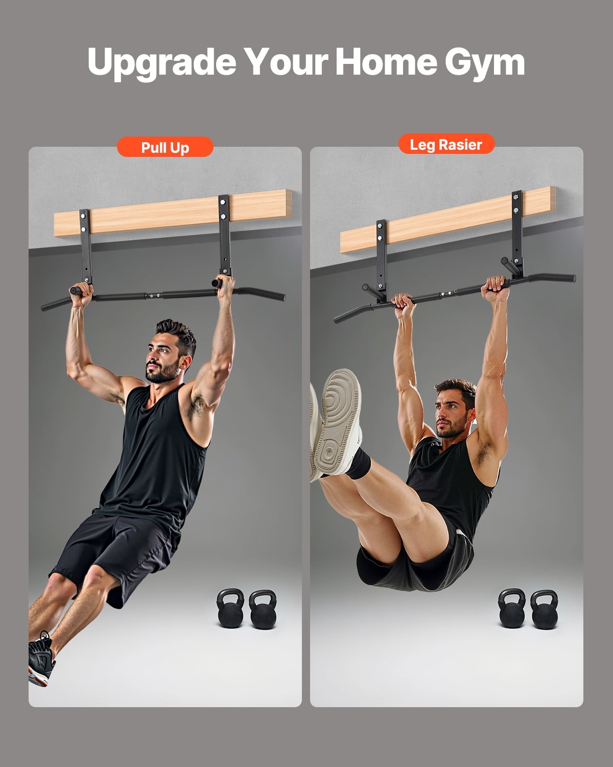 VEVOR Joist Mount Pull Up Bar, Ceiling Mounted Chin Up Bar for Home Gym, Multi-Grip Pull Ups, 42 in Width Multifunctional Training Station, Heavy Duty Steel Upper Body Workout Bars, 440 lbs Capacity
