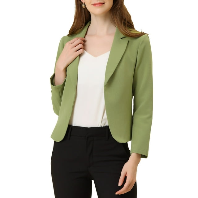 INSPIRE CHIC Women's Blazer Open Front Wear-to-Work Summer Crop Suit Jacket XS Avocado Green-Solid