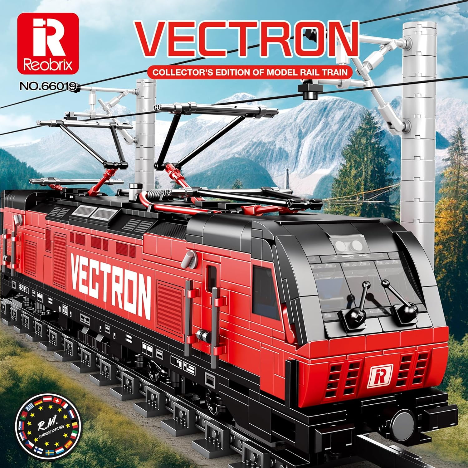 Reobrix 66019 Vectron Locomotive Building Blocks Set, Train Model Building Kit with Train Tracks, Train Toy for Teens 14+ and Adults, 1757 PCS
