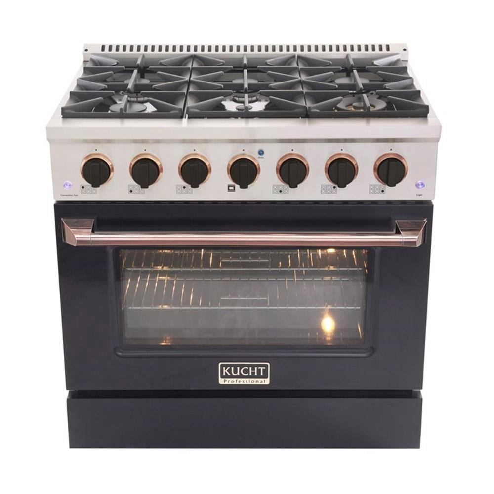 Pemberly Row 36" Stainless Steel Propane Gas Range in Silver/Rose Gold