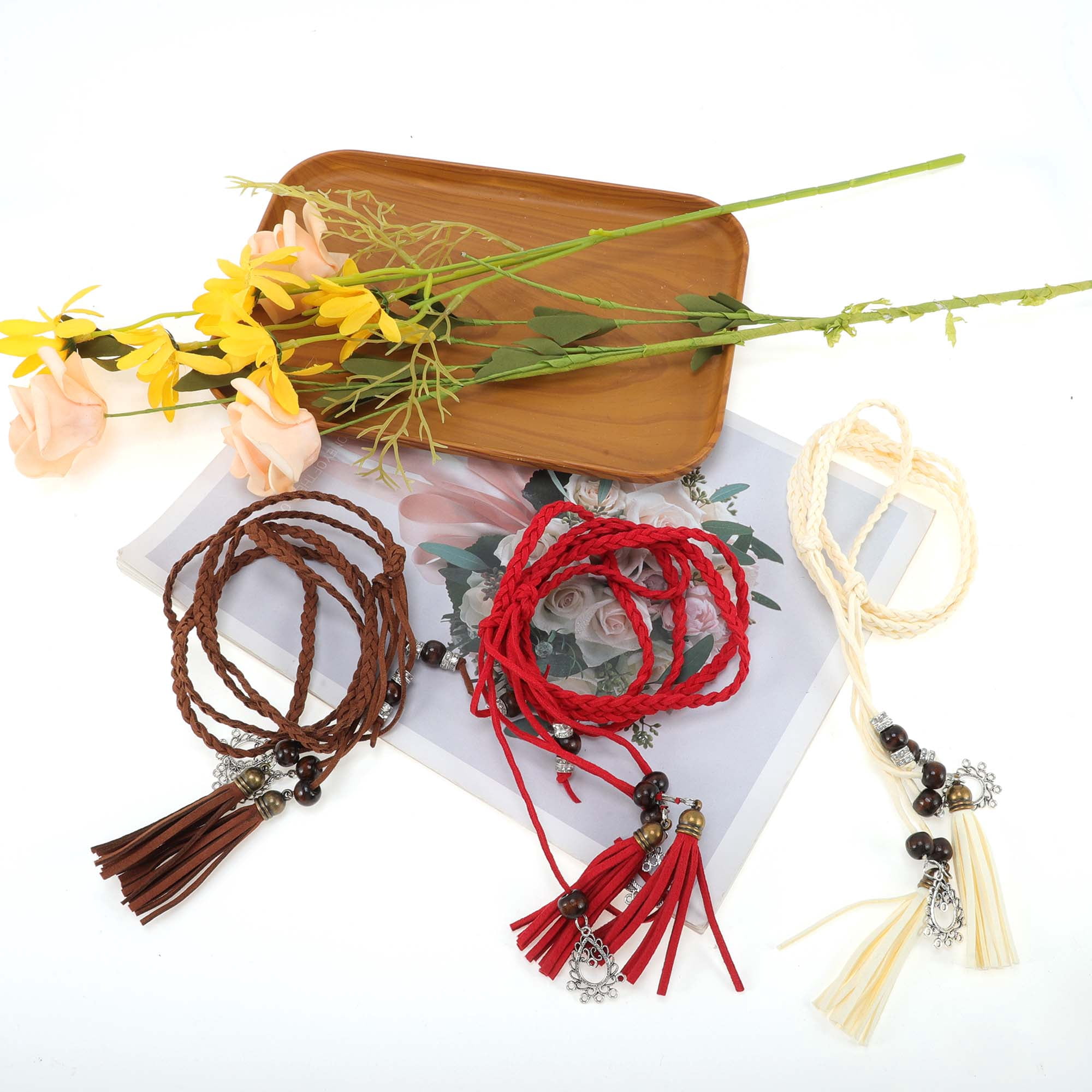 Unique Bargains Ancient Style Tassel Adjustable Waist Belt Coffee