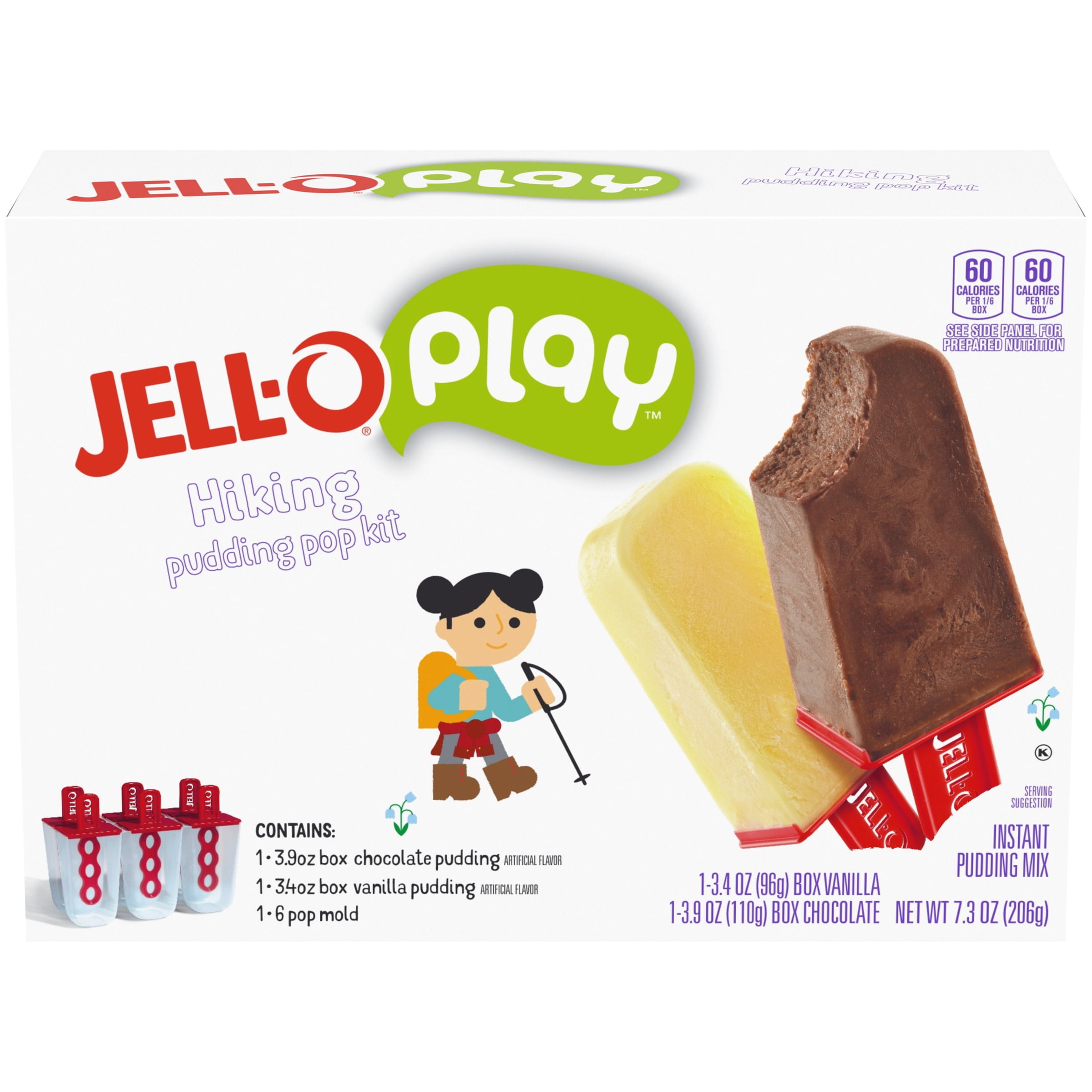 JellO Play Hiking Pudding Pop Mold Kit with Chocolate & Vanilla Instant Pudding Mix, 7.3 oz Box