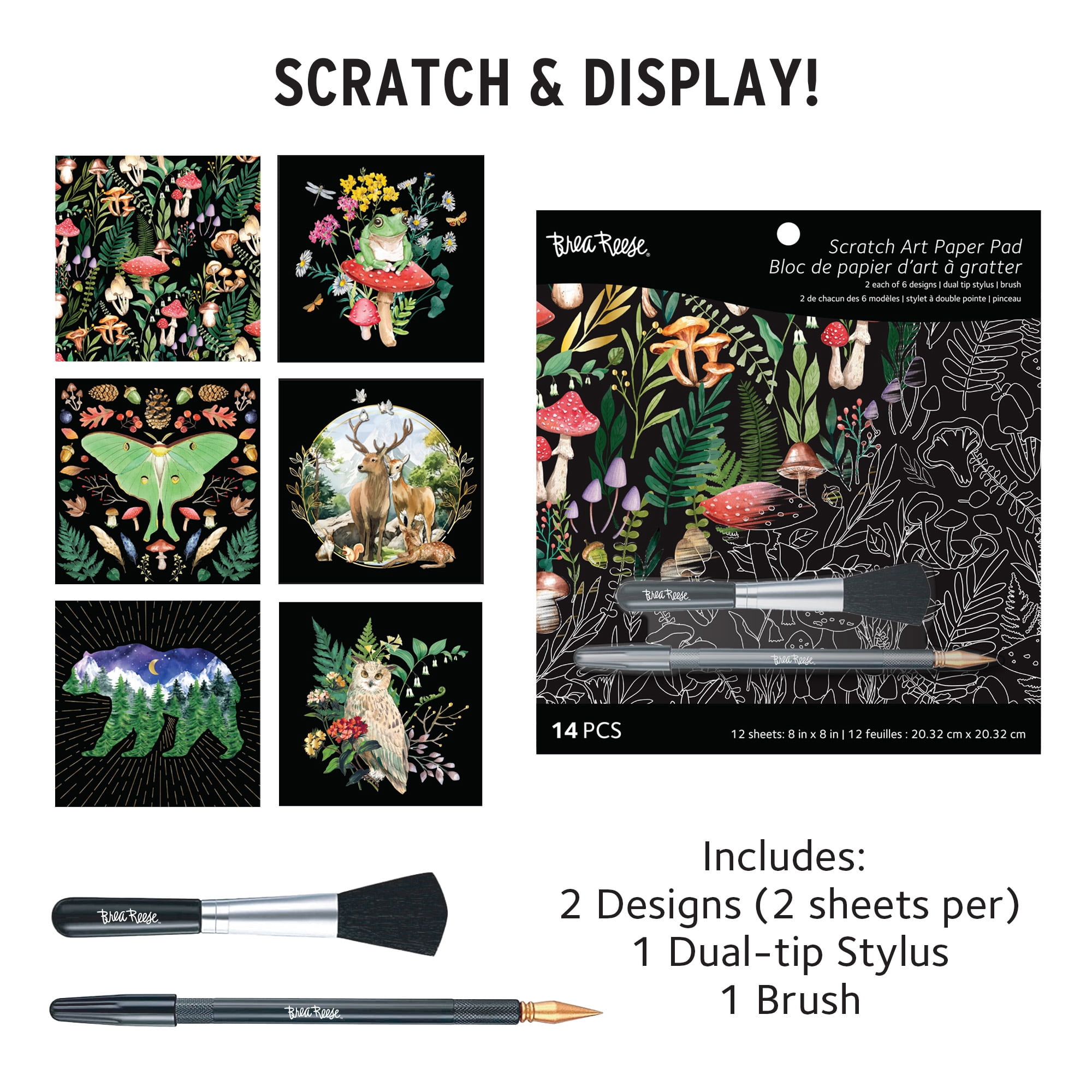 Brea Reese: Scratch Art Paper Pad - Nature - 12 Designs, 8x8" Tear Out Pages, Metallic Guided Art Kit, Adult Craft Activity, Mindful Relaxation