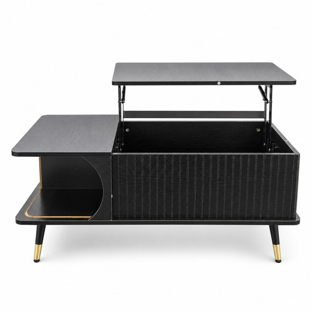 Lift Top Coffee Table with Hidden Storage Compartment and Large Shelf, Wood Farmhouse Coffee Table, Modern Center Table for Living Room, Office, Black