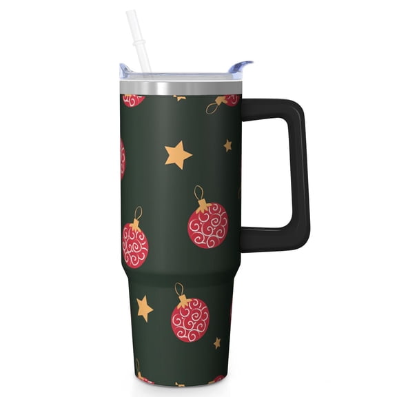 Festive Christmas 30oz Stainless Steel Coffee Tumbler with Handle and Straw Lid, Winter Insulated Leak Proof Travel Mug, Gifts for Women Men
