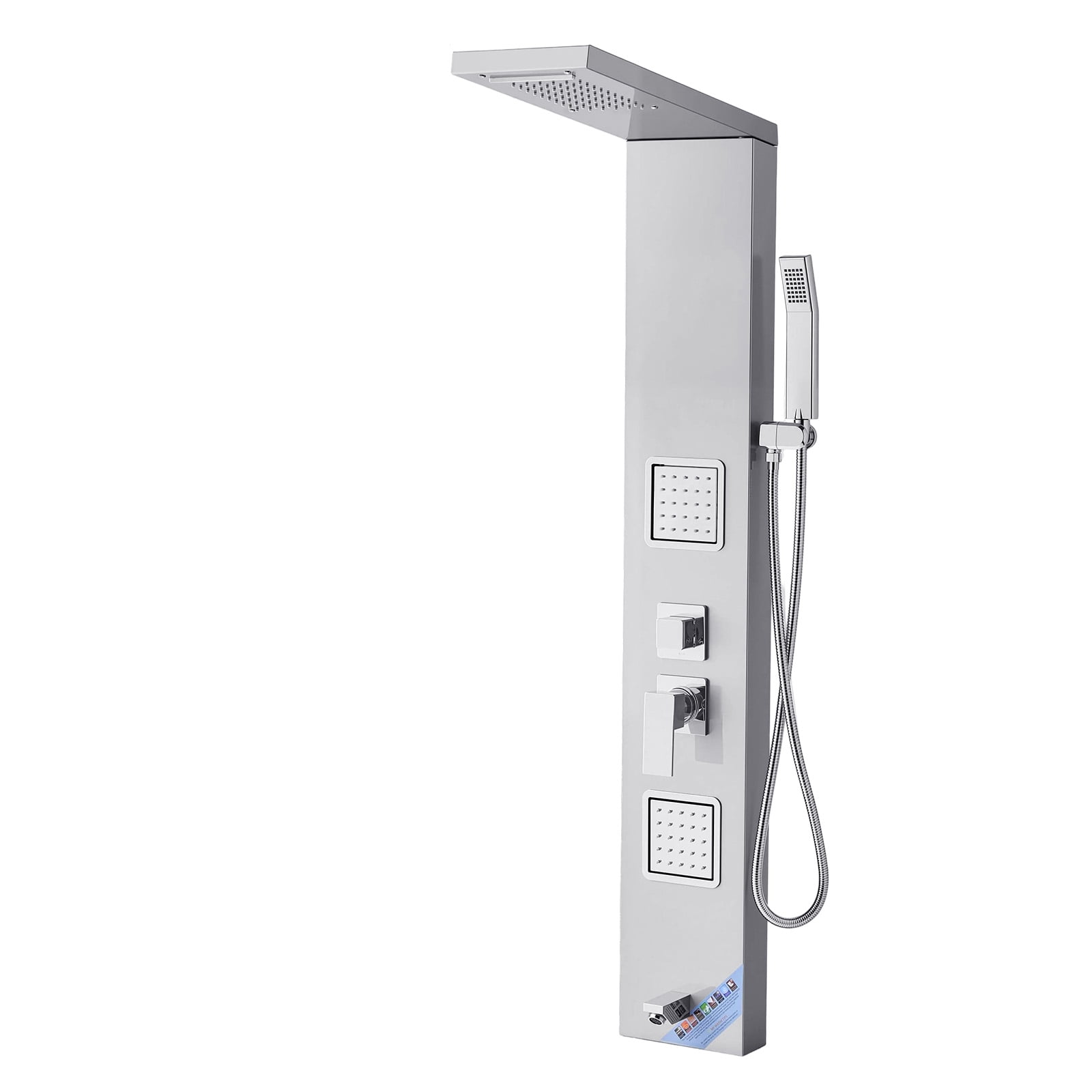 VEVOR Shower Panel Tower System with Rainfall Waterfall Shower Head, 53 in Brushed Stainless Steel Shower Column, 5-Function Faucet, Wall-Mount Rain Massage System with 2 Body Jet,Handheld,Tub Spout