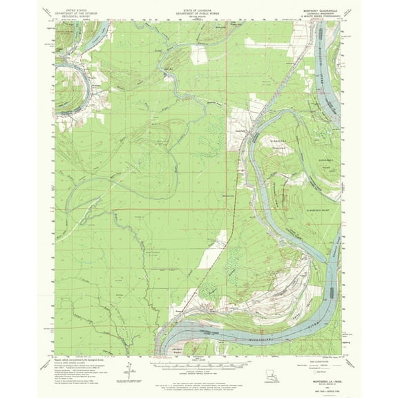 Topographical Map - Monterey Louisiana Quad - USGS 1961 - 23 x 28.24 - Vintage Wall Art