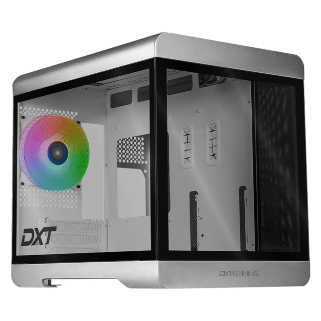 Gabinete Gamer DXTGAMING Titan T6 Micro Torre Micro ATX 1 FAN USB-C Cristal Templado ARGB Metalico plateado