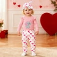 thumbnail image 2 of Likimi Infant Girl Valentines Day Outfit Set Long Sleeve Cartoon Print Crew Neck Romper Bodysuit Pant Hat Headband Four Piece Set Pink Size 0-3 Months, 2 of 7