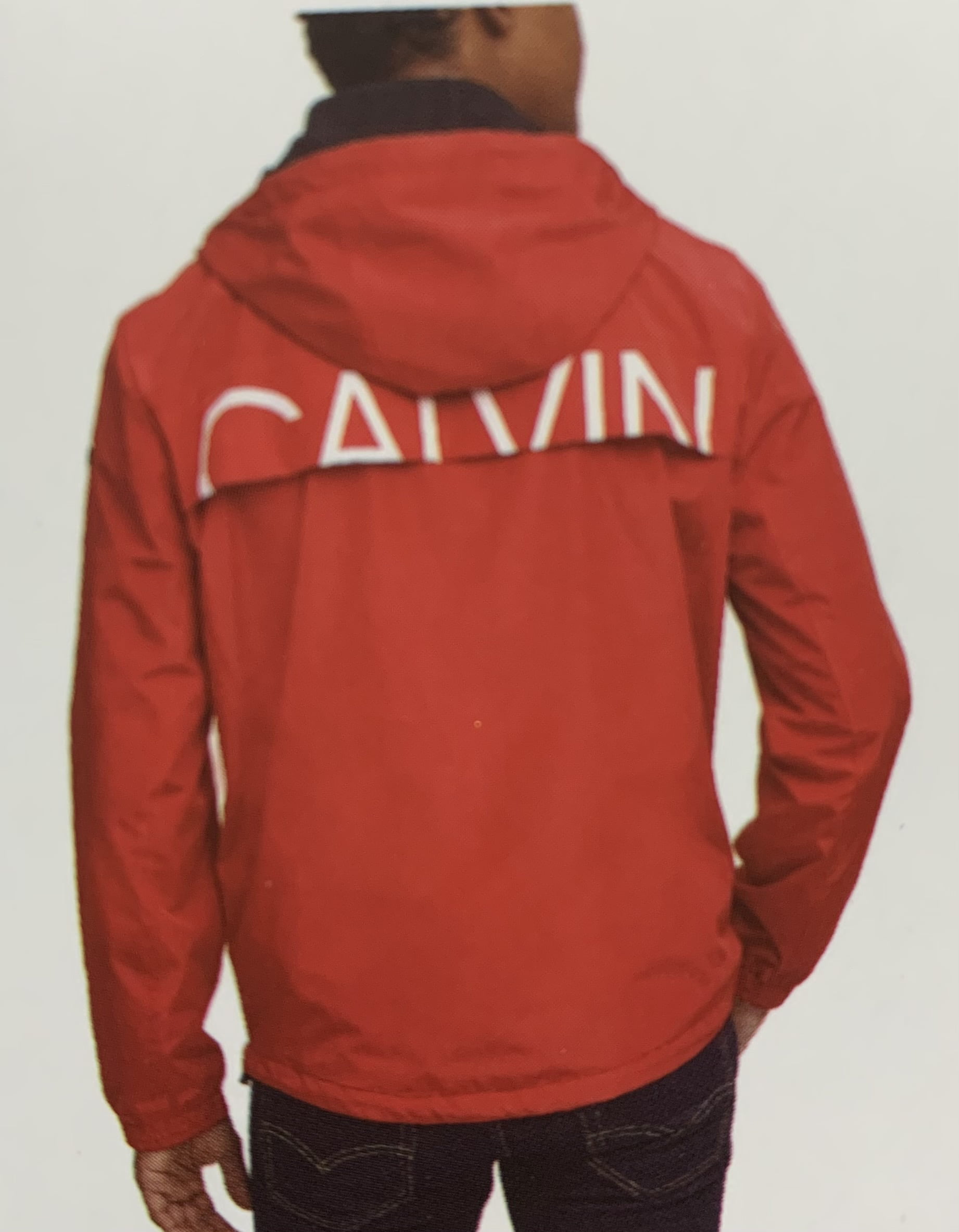 Zip Windbreaker Jacket, Calvin Lined Hooded XXL Full Klein Red Men\'s Mesh