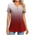 thumbnail image 2 of Shirts for Women Plus Size Short Sleeved V-neck Gradient Button Printed Top Wine L, 2 of 6