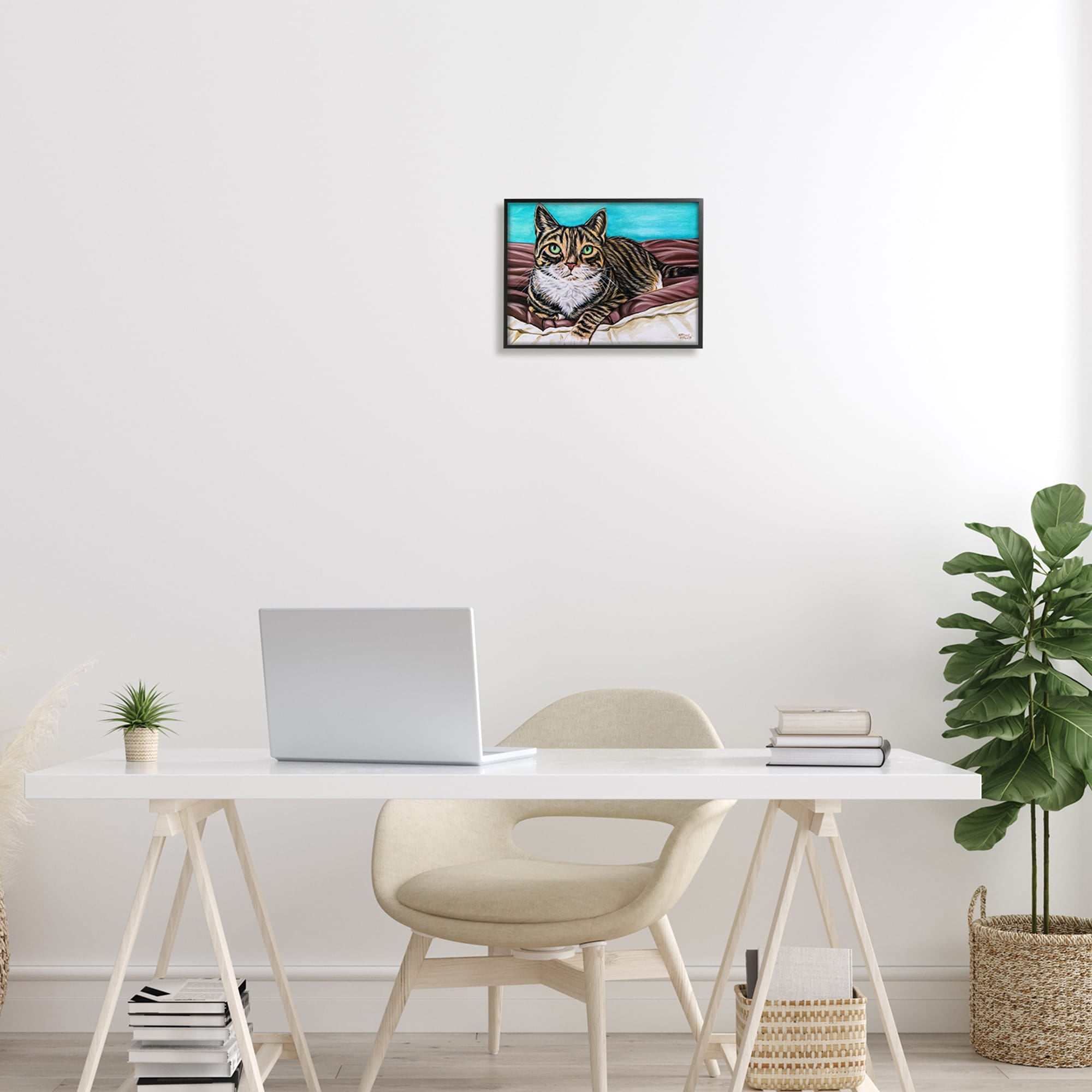 Stupell Industries Adorable Tabby Cat Green Eyes Cuddling Blanket Painting , 14 x 11, Design by Carolee Vitaletti