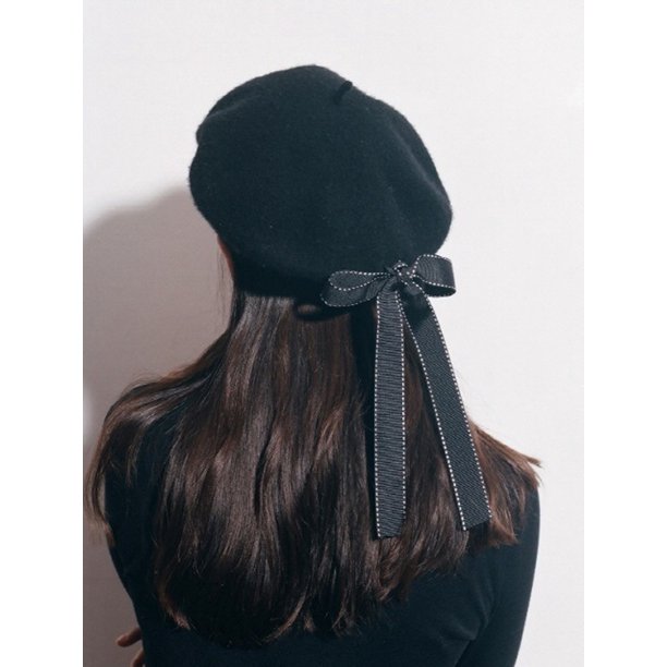 Biekopu Women’s Bow Beret Hat, Letter Patterns Stretchy Back Straps Tie