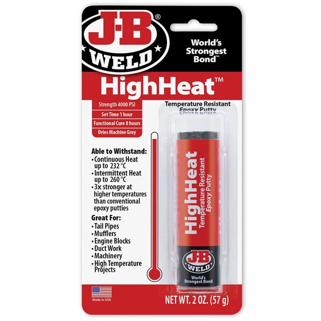 Barra de Masilla Epóxica J-B Weld HighHeat 500 Grados 60 mL Gris