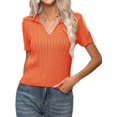 thumbnail image 3 of Women Short Sleeve Sweater Pullover Tops V Neck Knit Casual Soft Pullover Shirt Orange Red L, 3 of 9