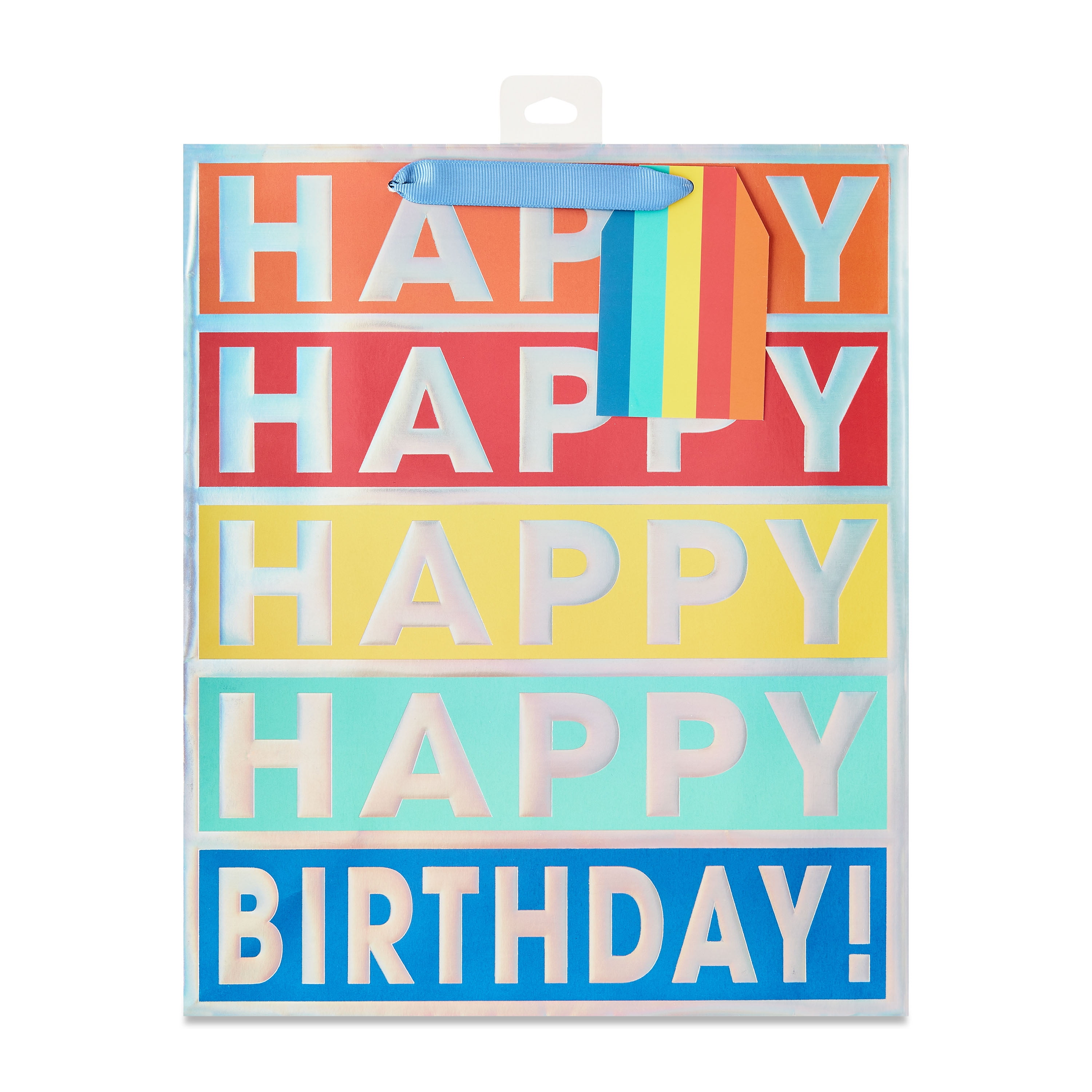 Large Multicolor Rainbow Happy Birthday Gift Bag, 10" x 12", by Way To Celebrate