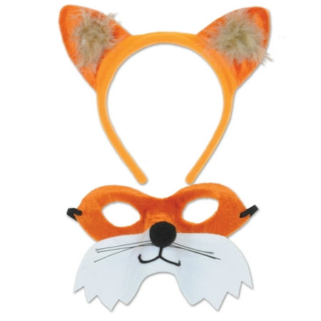 Beistle Fox Ears Headband & Mask 2pc Costume Accessory Kit, Orange White