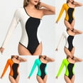 thumbnail image 4 of Feimerou Long Sleeve Swimsuit for Women One Shoulder Color Block Tummy Control Bathing Suits Sexy Cheeky Cute Monokini Swimwear, 4 of 4