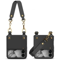 Dteck Handbag Case for Samsung Galaxy Z Flip 4, Z Flip4 Case with Wrist Hand Strap, Galaxy Z Flip 4 Case with Built-in Camera Screen Protector, Ultra Slim Protective Hard Case, Black