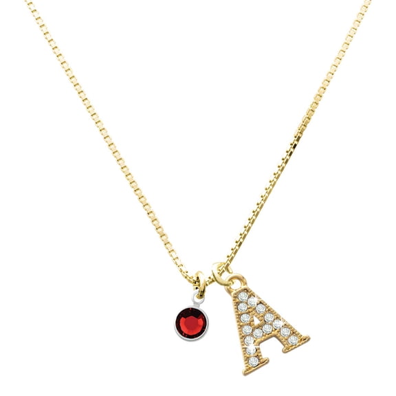 Delight Jewelry Crystal Red Channel Drop - Large Goldtone Crystal Initial - A - Charm Necklace, 17.5" 2"