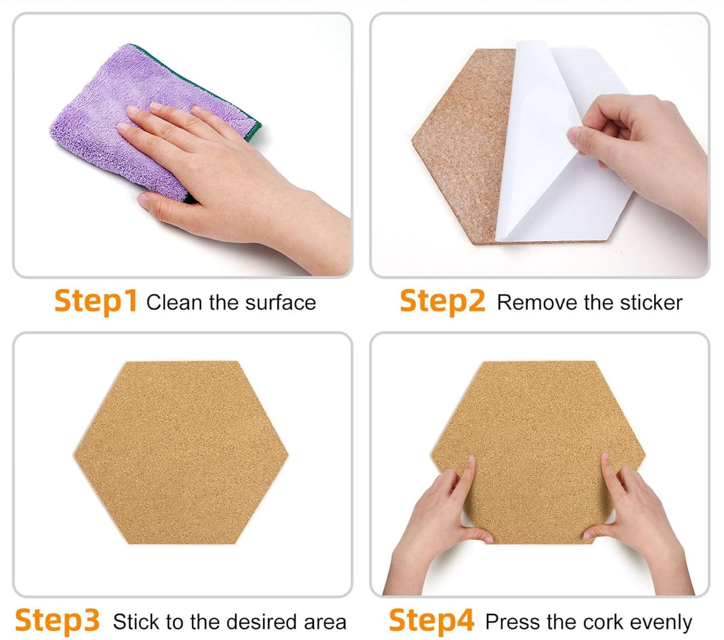 Bexikou 6 Pack Cork Board Hexagon Bulletin Boards Cork Tiles,Self-Adhesive Corkboards with Push Pins,Decorative Display Boards for Wall Home School Office
