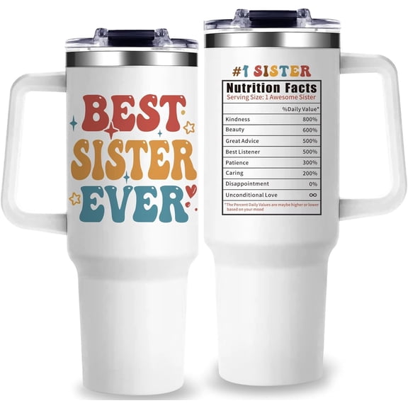 Sister Tumbler Gifts for Sisters from Brothers Best Sister Ever 40Oz Tumbler with Handle Christmas Birthday Present for Your Sisters with Endless Love