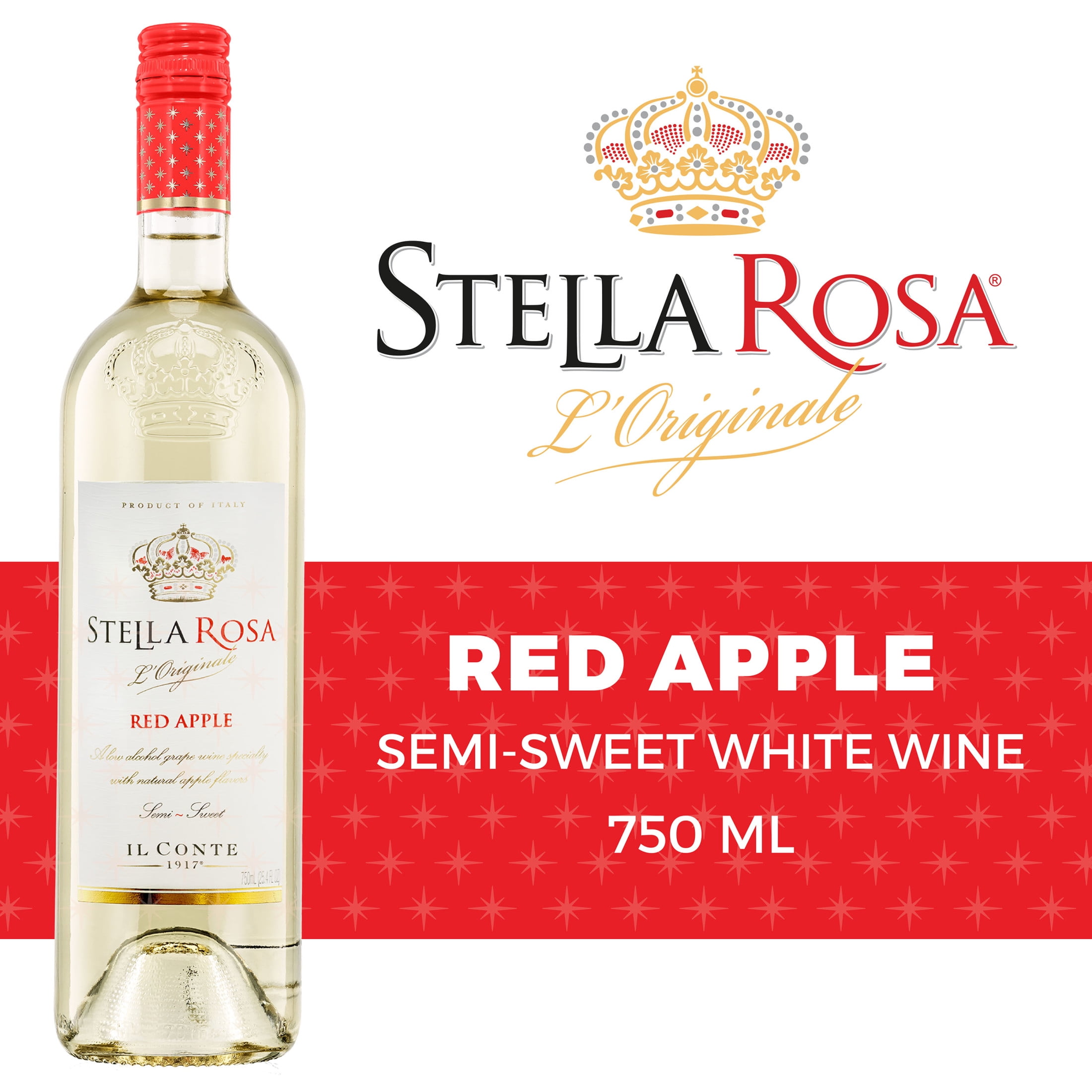 Stella Rosa Red Apple Semi-Sweet Moscato White Wine, 750ml Glass