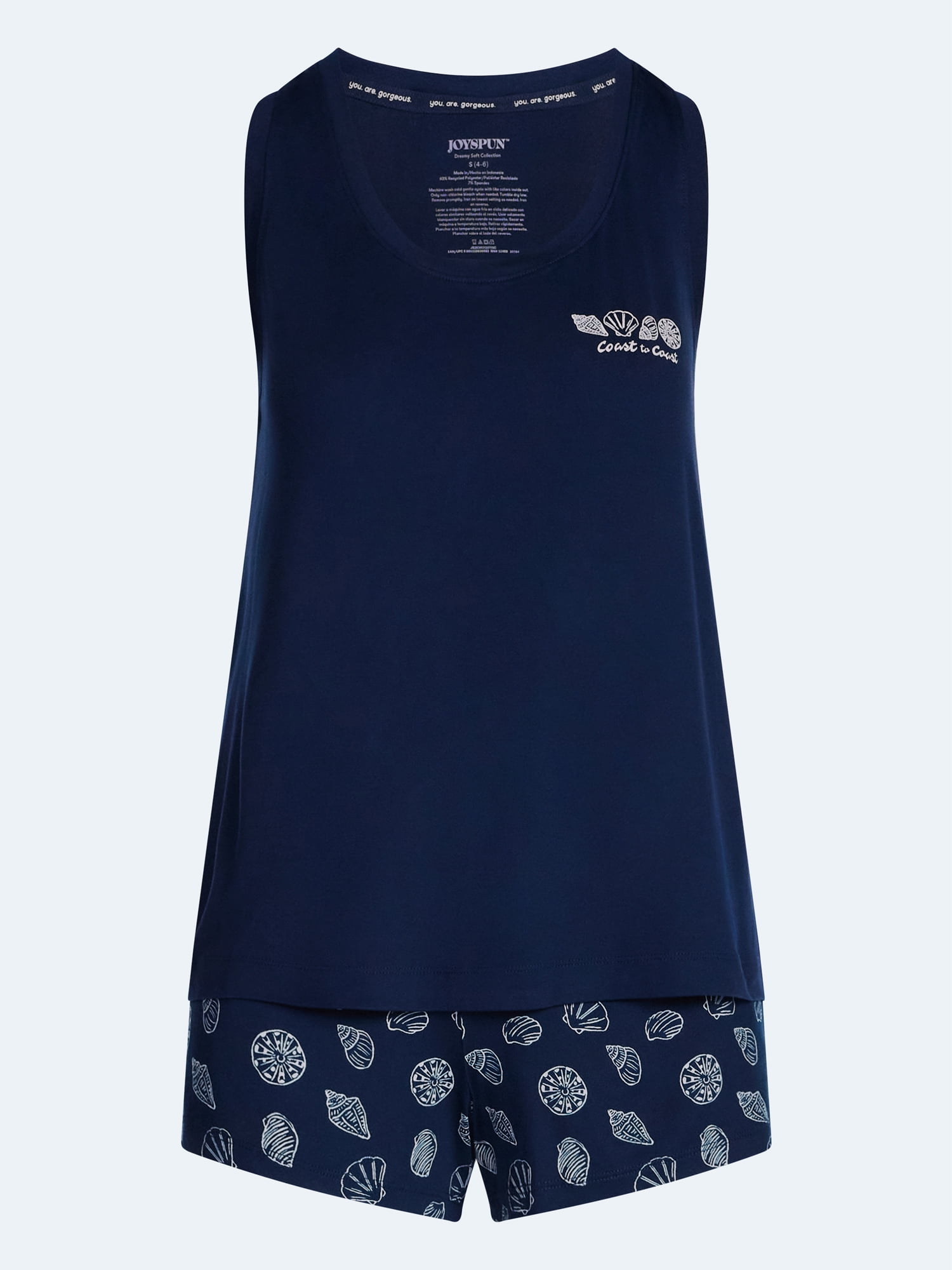 Joyspun Women's Tank Top and Shorts Pajama Set, 2-Piece, Sizes XS-3X