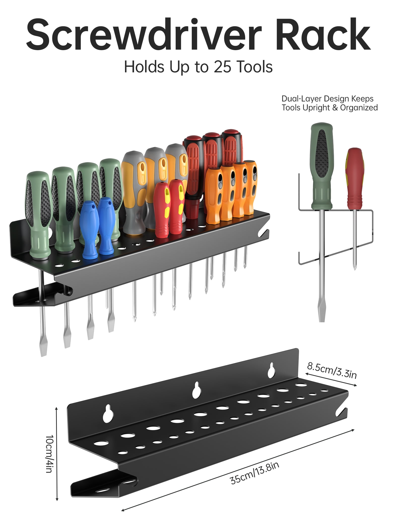 NiHome Wall Mount Hand Tool Storage Set with Magnet, Screwdriver Organizer, Pliers Holder, Hammer Rack & Wrench Holder, 4PCS Metal Organizer for Garage, Workshop, Shed, Anti-Corrosion, No Rust