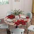 thumbnail image 5 of Christmas Poinsettia Round Tablecloth for 45-54 Inch Tables,Fitted Table Cover with Elastic Edge,Winter Xmas Red Floral Botanical Wooden Waterproof Outdoor Table Cloth Protector for Patio Dinner, 5 of 9