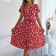 thumbnail image 2 of Ruimatai Women's Casual Sexy V Neck Short Sleeve Dress Summer Loose Print Flowy Party Dress with Waist Tie and Ruffle Hem, 2 of 6