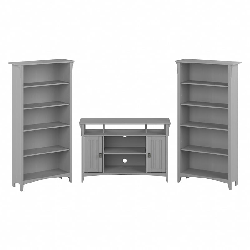 Salinas TV Stand for 55 Inch TV w/ Bookcases in Cape Cod Gray