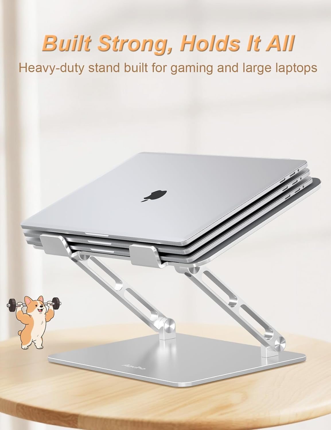 Laptop Stand for Desk-Adjustable, Foldable, Portable, Ergonomic Aluminum Notebook Riser with Unique Puppy Cooling Vent, Desk Gift for 10"-17.3" Devices Mac, Dell, HP, Lenovo, Samsung, Silver