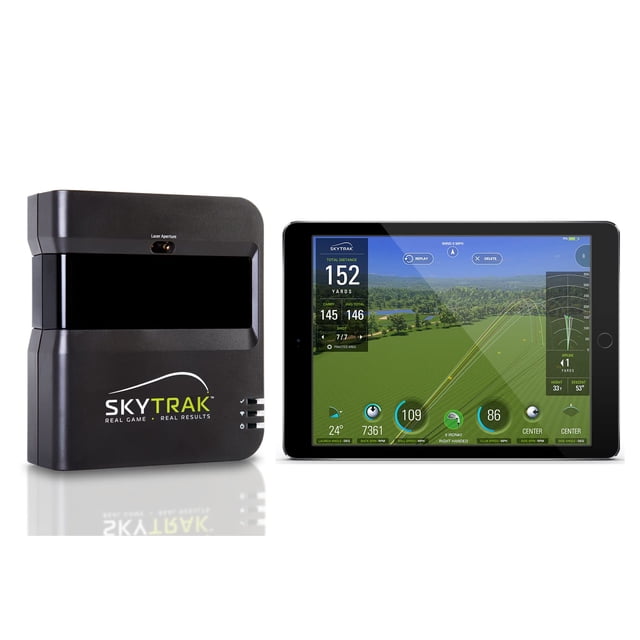 Monitor de lanzamiento de golf SkyTrak con funda protectora metálica