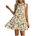 thumbnail image 2 of Gamivast Dresses for Women Sleeveless Crew Neck Loose Fit Shift Mini Dress Leaf Floral Print Ruffle Hem Flowy Comfy Casual Beach Vacation Summer Dresses, 2 of 7