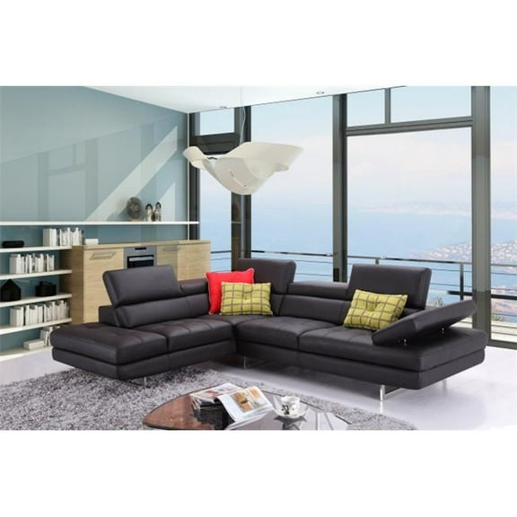 JandM Furniture  Italian Leather Sectional Slate - Left Hand Facing - Black