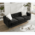 thumbnail image 3 of 83" 3-Seater Chesterfield Sofa Couch, Tufted Upholstered Sofa with 2 Plush Pillows, Crystal Legs and Nailhead Trim Arms, Diamond Comfy Sofa for Living Room, Office, Guests Room, Black, 3 of 9