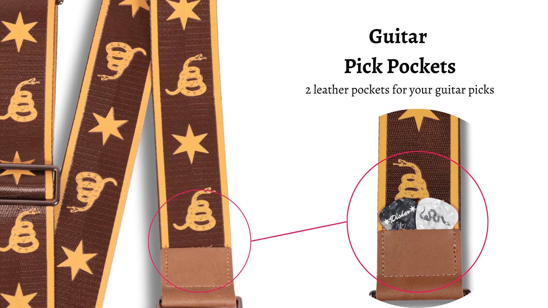 Rattlesnake Star Don't Tread on Me Guitar Strap (Seatbelt-Nylon/Cowhide Leather) Gadsden Flag Guitar Strap