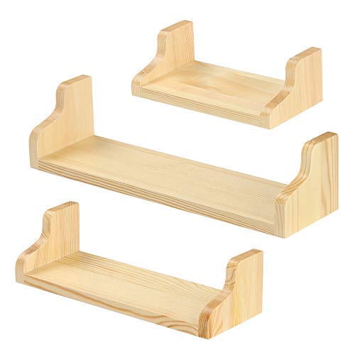 NEX Floating Shelves Wall Shelves Metal Brackets Wall Mounted Rustic Wood Shelves Set of 3 Pale Yellow (NX-HK89-32)
