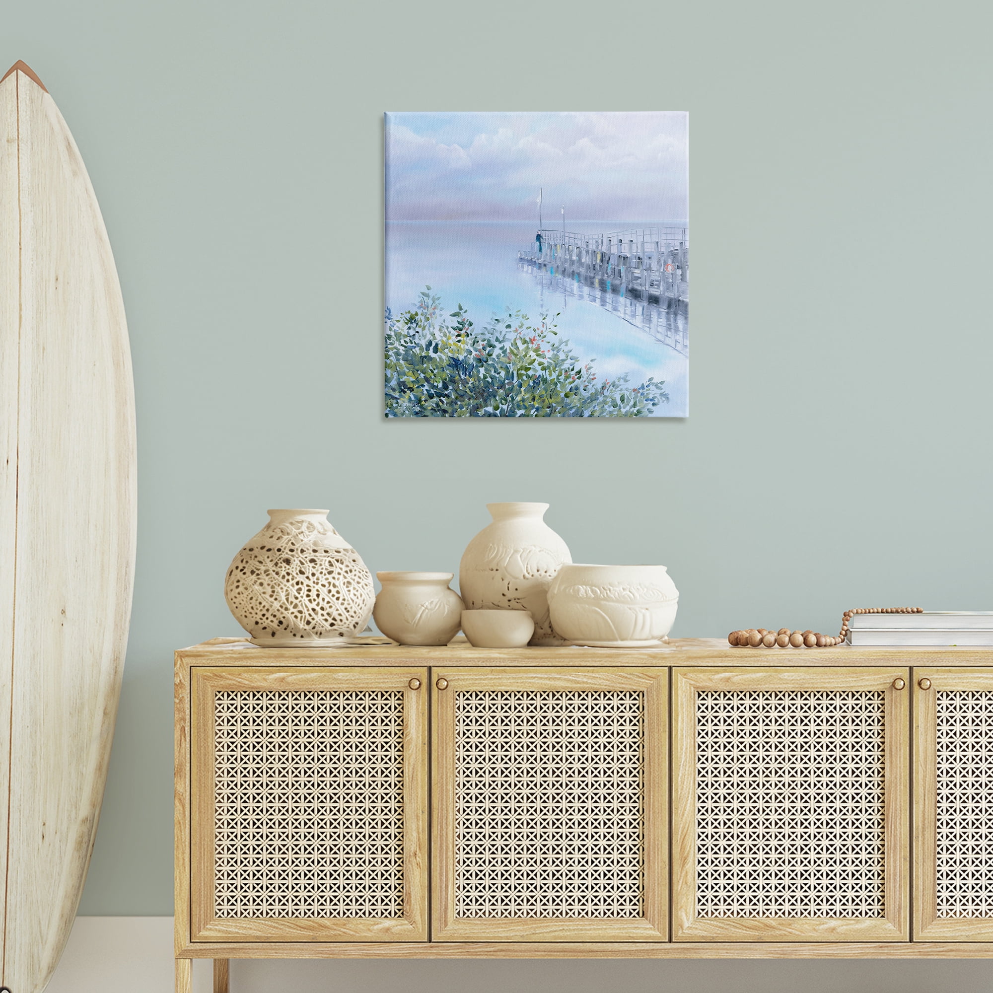 Stupell Industries Foggy Harbor Dock Landscape Painting Gallery Wrapped Canvas Art Print Wall Art, 30 x 30