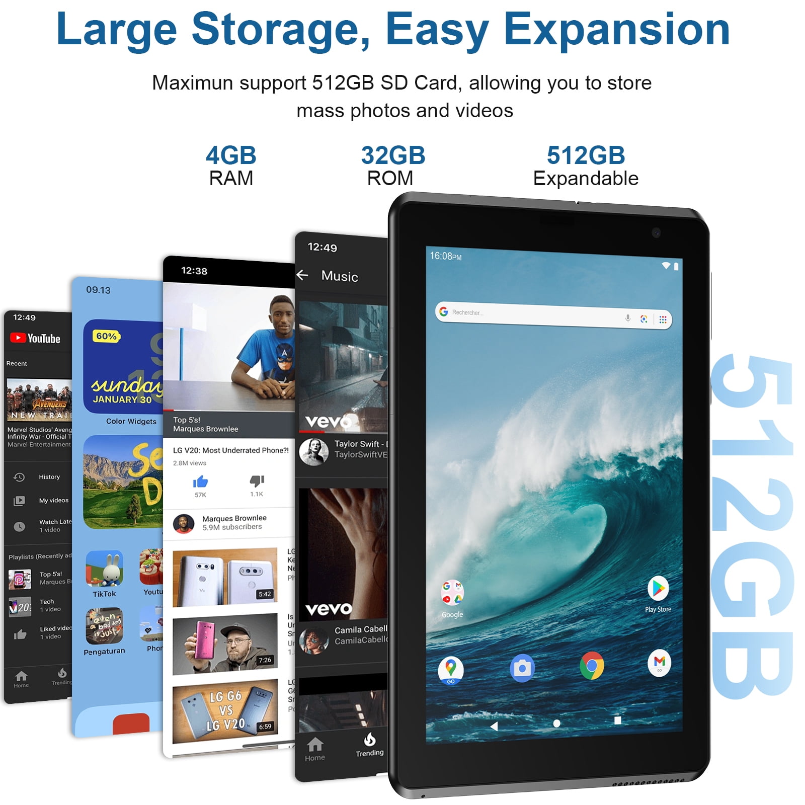 RUIQIAI Tablet 7 inch Android 14 Tablet, 4GB+32GB ROM(1TB Expand), Tablet for Kids, Quad-Core, 2.4G WiFi Tab（Black）