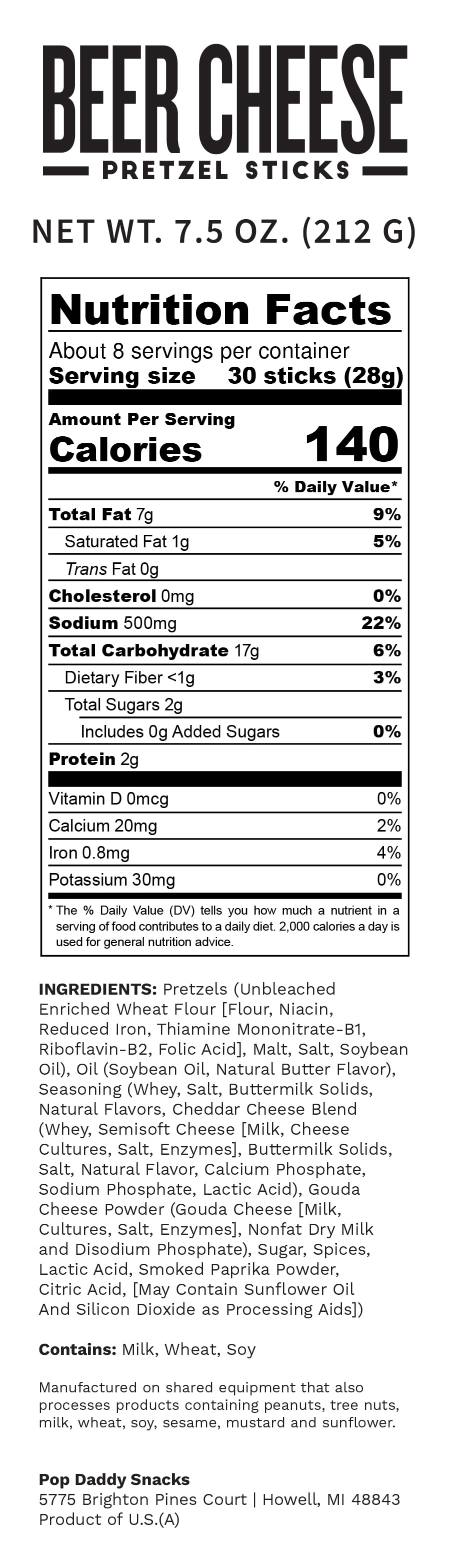 (4 pack) Pop Daddy Pretzels Beer Cheese Flavored Pretzel Sticks 7.5 oz